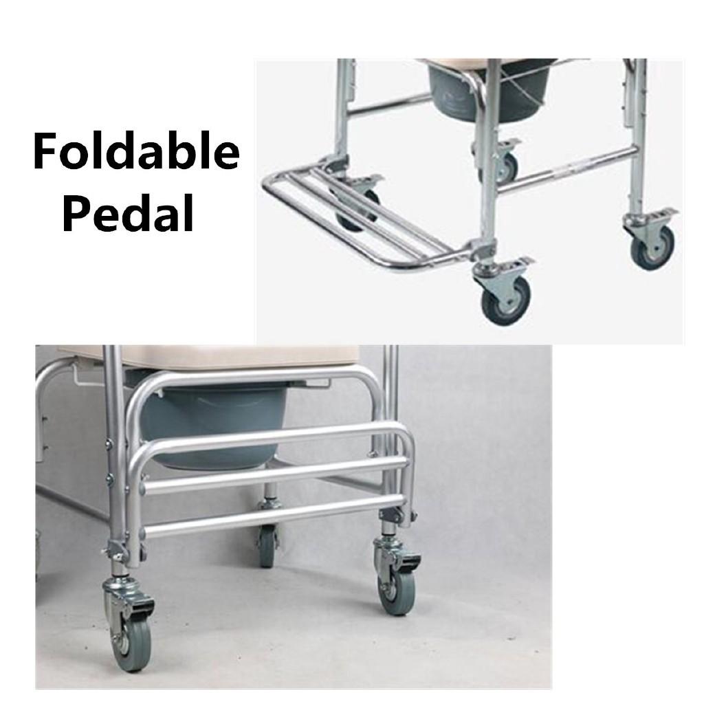 3 in 1 Aluminum Alloy Commode Chair Bathroom Shower Toilet Wheelchair Household Portable Elderly Closestool
