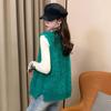 Spring and Autumn Loose Sleeveless Sweater Solid Color Knitted Vest Women's V-neck Bright Silk Fleece Top