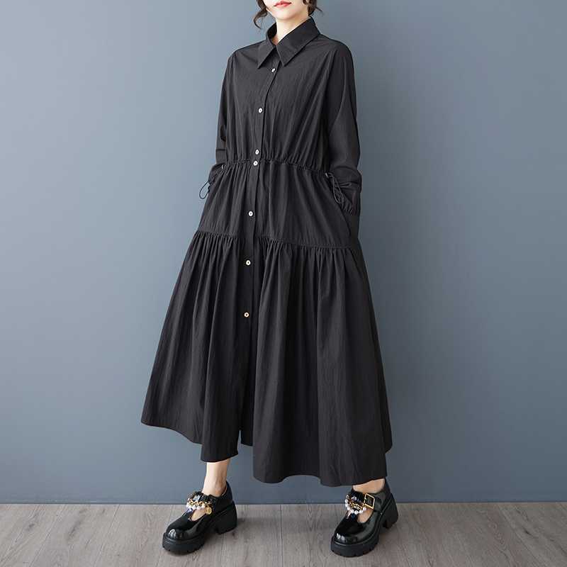 Spring Outfit New Style Temperament Wind Small Crowd All Kinds of Thin Shirt Dress Fashion Long Shrink Waist Big Place Dress