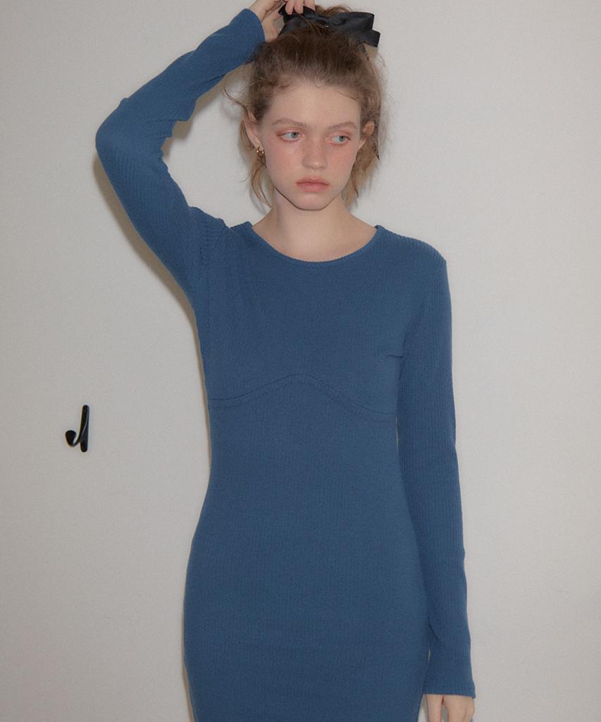 Salon De Yon Line Point Basic Jersey Dress_ Blue