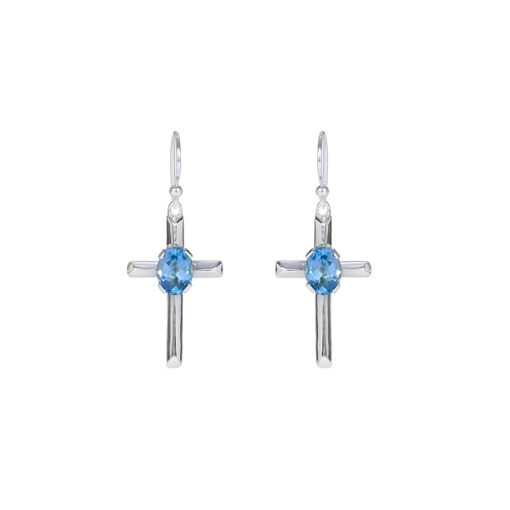 Sterling Silver Cross Earrings: Minimalist Red Garnet Religious Jewelry