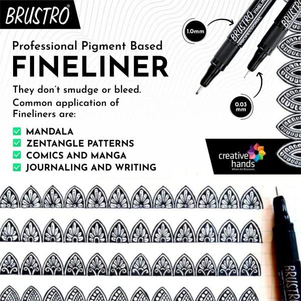 

BRUSTRO Professional Pigment Based Fineliner Pen |Black| Set of 8 - Tip Size 0.05mm, 0.1mm, 0.2mm, 0.3mm, 0.4mm, 0.5mm, 8 count (Pack of 1) чёрный