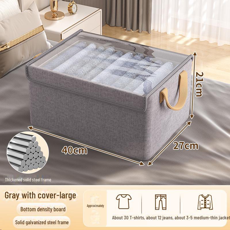Cationic Fabric Clothes Storage Box with Lid and Steel Frame