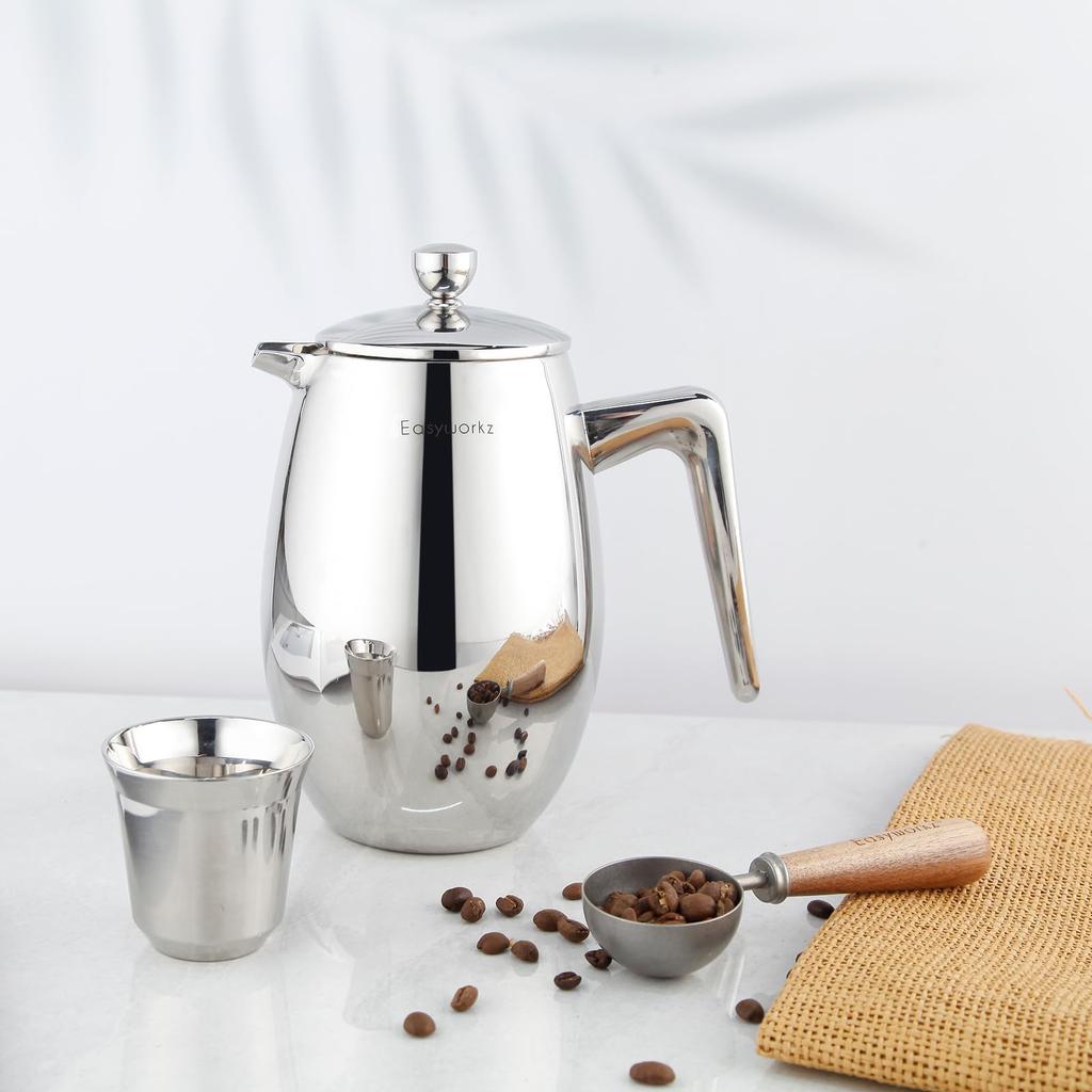 Easyworkz Nando's French Press, Double-Walled Insulated 304 Stainless Steel, 350ml Coffee & Tea Maker