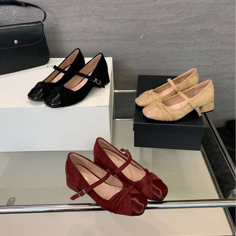 Grov hæl fransk kveldsbris firkantet tå Mary Jane enkeltsko damesko 2025 nye middelhælede damesko