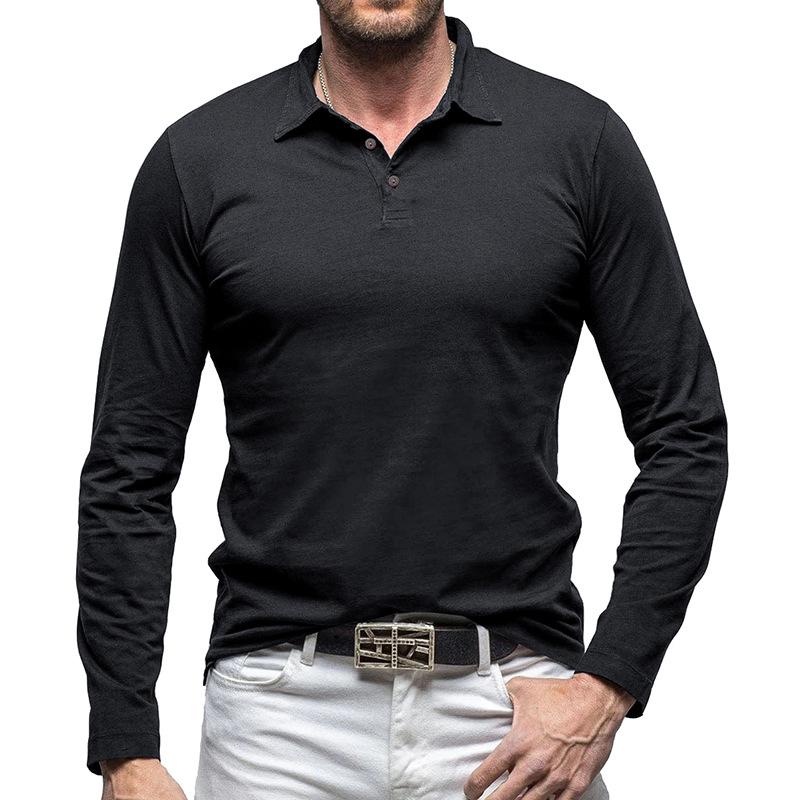 Herren T-Shirt mit Reverskragen für Herbst und Winter, einfarbig, Baumwolle, langärmliges Poloshirt