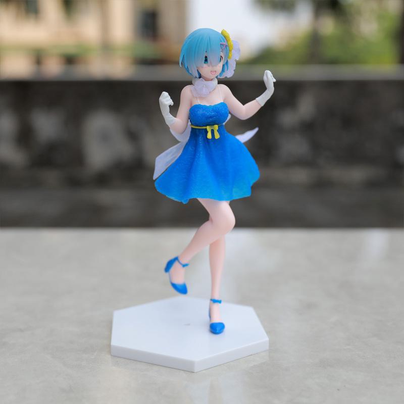 BANDAI Rem Anime Figure Re:Zero kara Hajimeru Isekai Seikatsu Kawaii Re Crystal Dress Blue White Cute Model Doll Static Toys