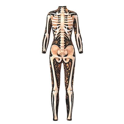 Halloween Party Cosplay Costumes Women Skeleton Bones Print Catsuits Adult Fashion Gothic Bodysuits One-piece Clothing