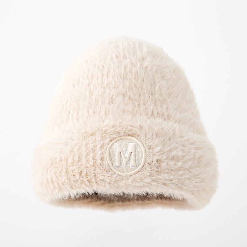 

Шапка женская плюшевая шерстяная шапка с буквами имитация норки зимняя теплая студенческая вязаная шапка