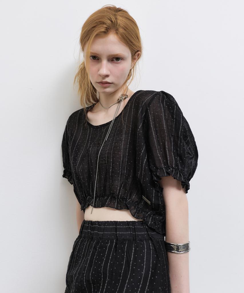 Nigaennikol Pin Stripe Puff Blouse_Black