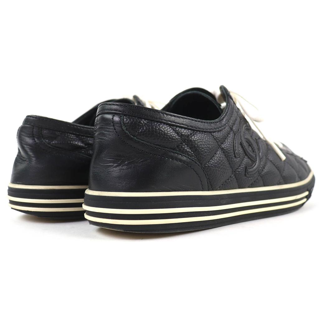 Great CHANEL Low cut sneakers COCO Mark Matelasse Quilting Caviar skin 38 G26563 Used