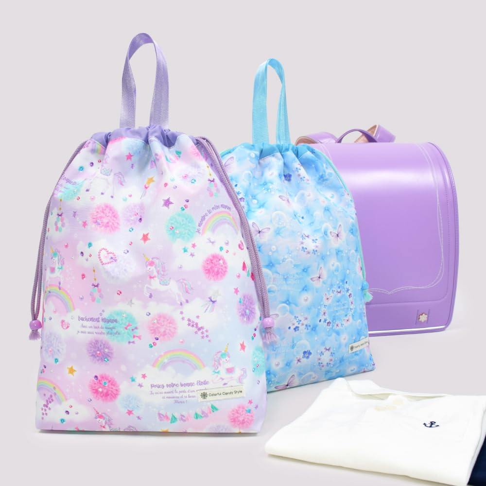 COLORFUL CANDY STYLE Drawstring Gym Bag NL601300-a Water-Repellent No-Iron Large Lightweight Stain-Resistant Girls Butterfly