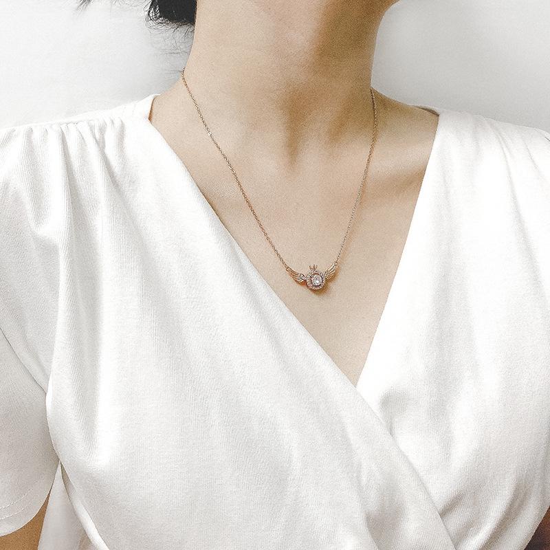 Trendy Rhinestone Wing Clavicle Necklace: Japanese Korean Style for Women