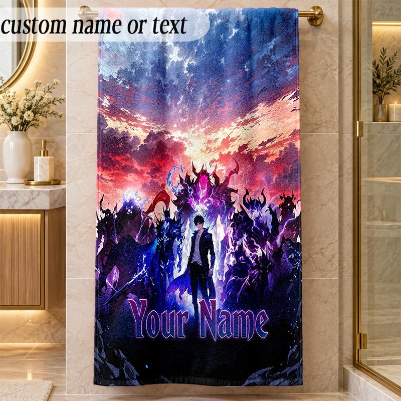 Beach TowelSolo Leveling Custom Name Text Personalized Soft Towel for Beach Pool Indoor Home Decor Gift