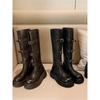 Trendy Belt Buckle Heightened Platform Locomotive Short Boots Mid-season High Boots Knight Boots