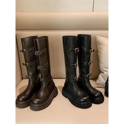 Trendy Belt Buckle Heightened Platform Locomotive Short Boots Mid-season High Boots Knight Boots