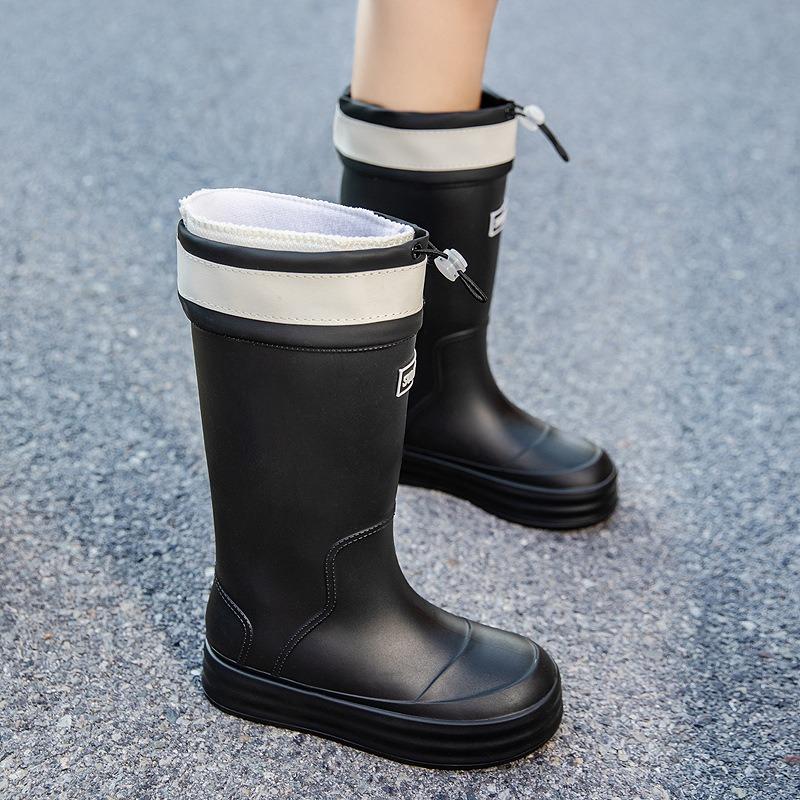 Rain shoes women's adult fashion long tube water shoes women's velvet warm rain boots waterproof and non-slip kitchen rubber shoes wear-resistant