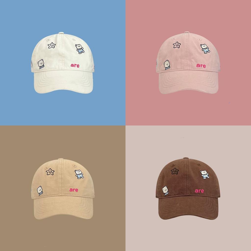Adorable Bear Embroidery Baseball Cap For Girls Cotton Sun Protection Hat