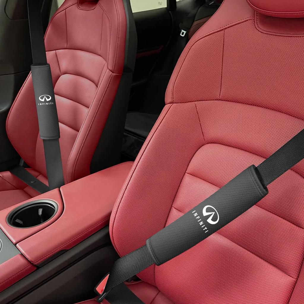 Infiniti Seat Belt Compatible with and V37 Interior Seat Belt PU Set of 2 Covers, CX36, Skyline, Cars, Emblems, Shoulders, Leather, 23cm, (Black,