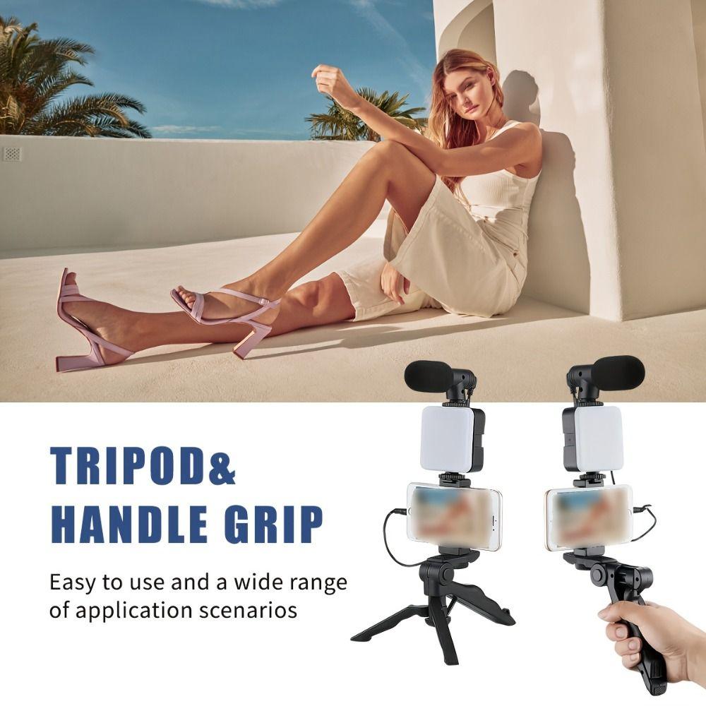 Rotating Phone Stand Stabilizer with Light and Microphone Live Streaming Holder  Live Any time