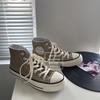 Classic student milk tea color high-top round label canvas shoes 211