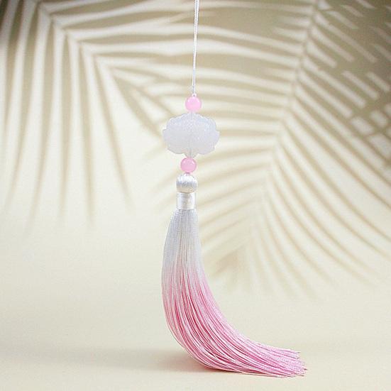 Tassel Pendant with Lanyard Gradient No Shedding Fade-resistant Anti-Lost DIY Double-sided Lotus Han Chinese Clothing Tassel Ear for Fan