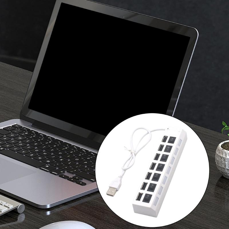 USB Splitter 7 Port Power USB Splitter Expander USB2.0 Data Port Splitter Adapter Individual Switches USB Splitter for