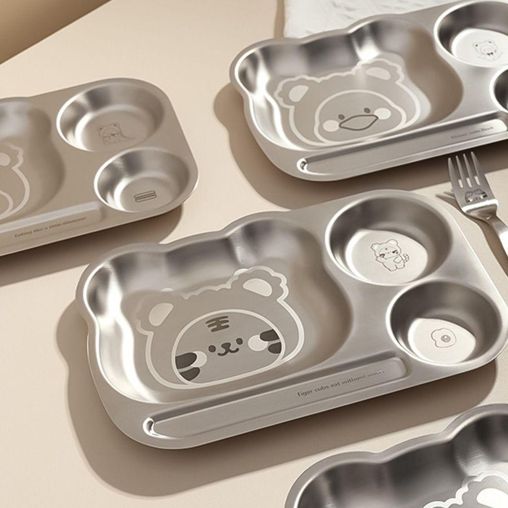 Multi Grids Children's Tableware Square Shaped Food Plate Stainless Steel Plate  Fruit Salad