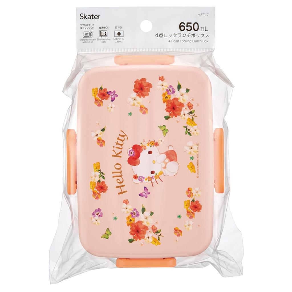 Skater Adult Bento Single Dishwasher and Microwave Made in Sanrio Hello Pastel Vivid Watercolor Floral For Girls Box, 4-Point Lock, Tier, 650ml, Safe,