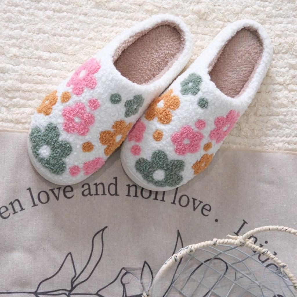 Pantofole in Cotone Floreali, Pantofole Peluche, Ricamo, Pantofole da Casa, da Uomo e da Donna, Pantofole da Coppia, Pantofole Calde, Pantofole Spesse
