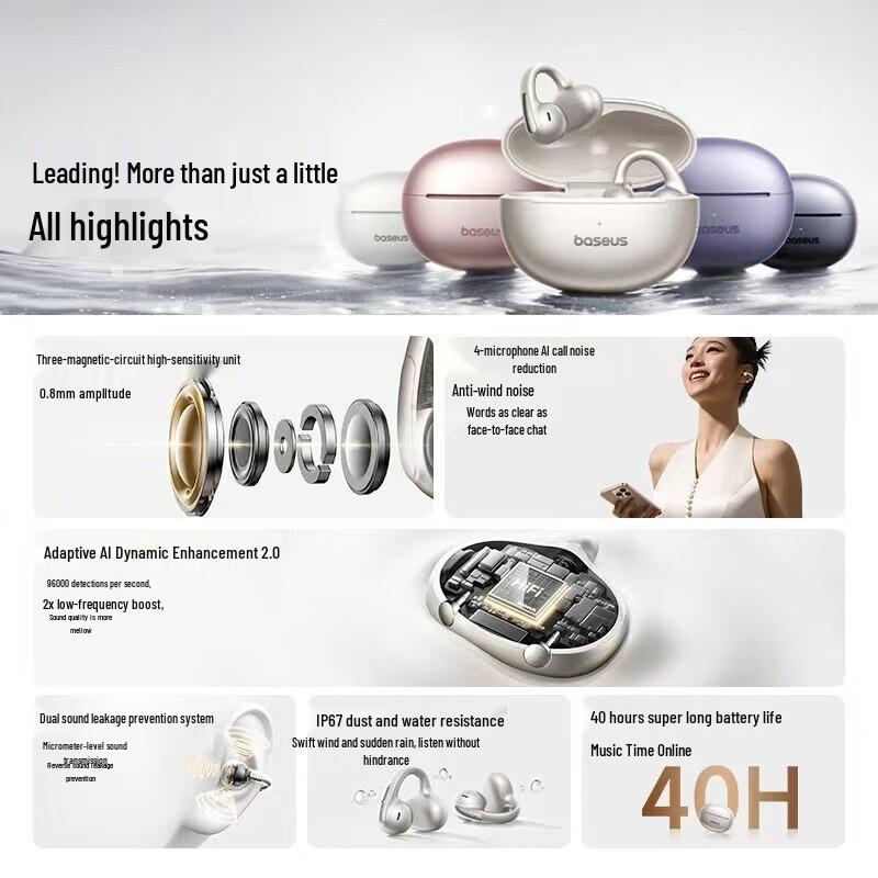 Baseus MC1 Pro AI Open-Ear Clip-On Bluetooth Headphones