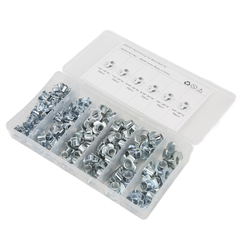 110Pcs T Nuts 1 4in 5 16in 3 8in Steel Corrosion Resistant Galvanized Rustproof Pronged Tee Nut