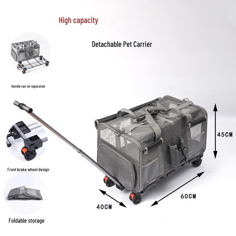 Large Capacity Cat Carrier Rolling Suitcase with Two Compartments for Pet Travel