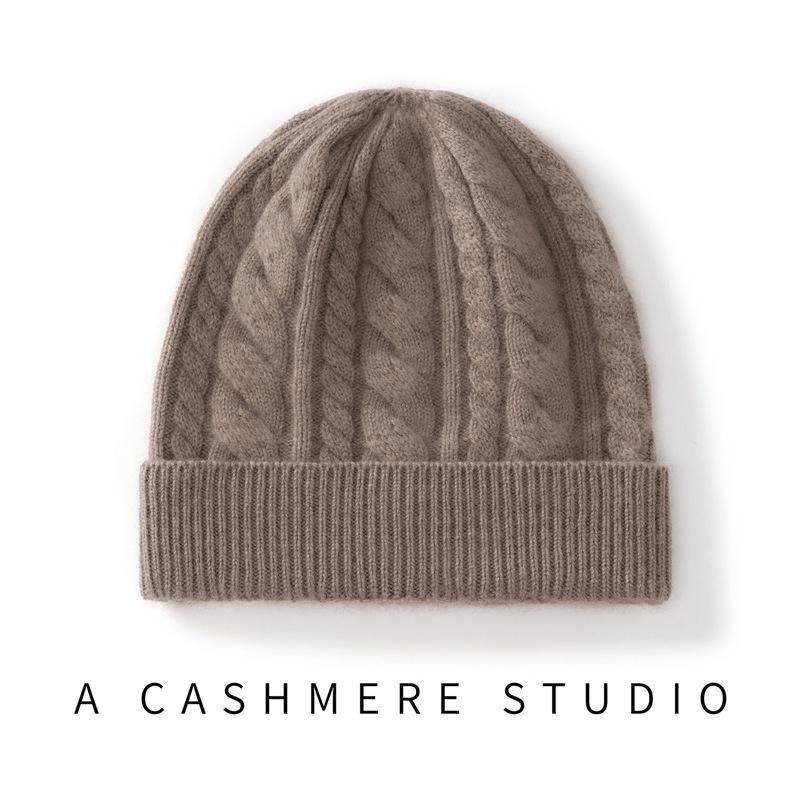 Cashmere hat knitted hat autumn and winter new thickened twist women's hat twisted cold hat simple warm hat factory