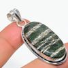 Natural Banded Green Opal Gemstone 925 Steling Silver Jewelry Pendant 2.05" L5E18