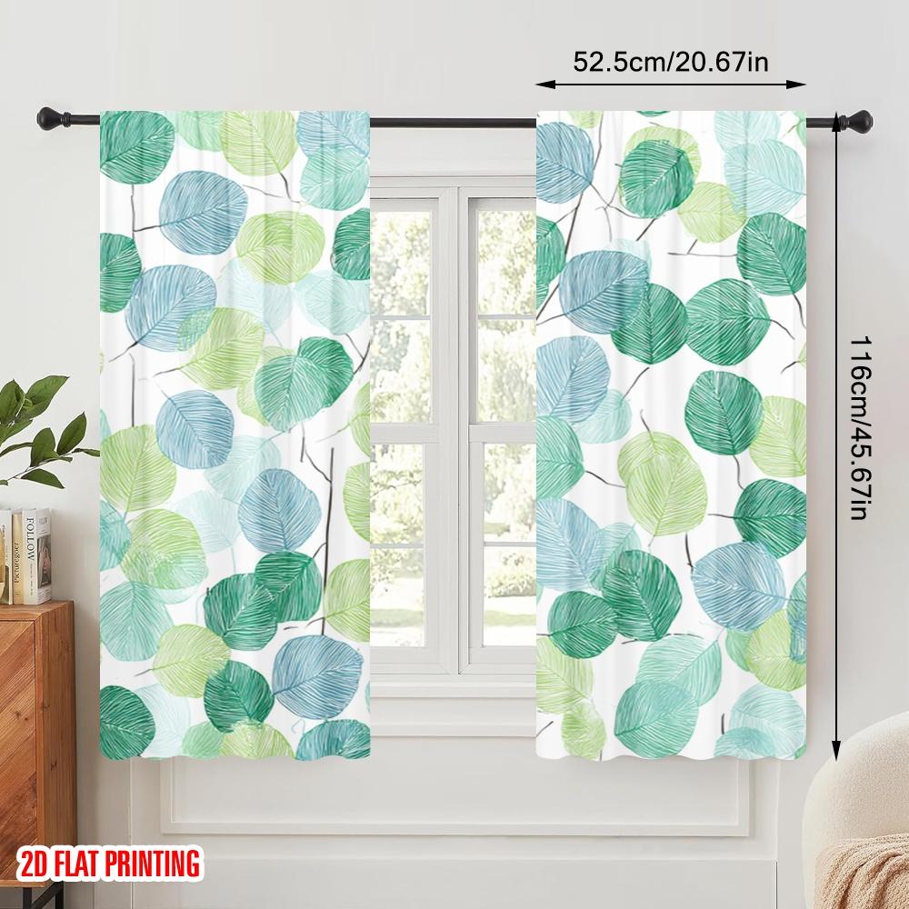 2pcs,2D Plane Printing Curtains Roller Blinds Green Leafy Vines Polyester Easy Install (without Rod) Versatile All for Study,
