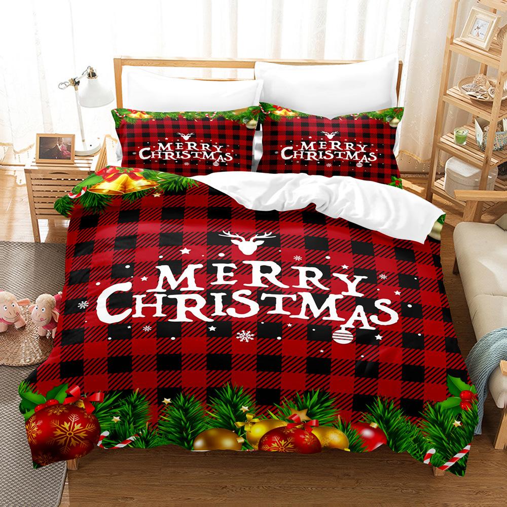 3D Printed Merry Christmas Bedding Set, Happy New Year Down Duvet Cover and Pillowcase 2/3pc, Single Double Bed, All Sizes Duvet Cover Set, Gift