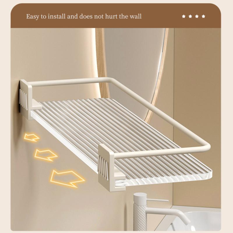 Acrylic Transparent Wall Storage Rack Cosmetic Makeup Storage Tray Shampoo Rack Shower Shelf Bathroom Accessories No Drill Shelf