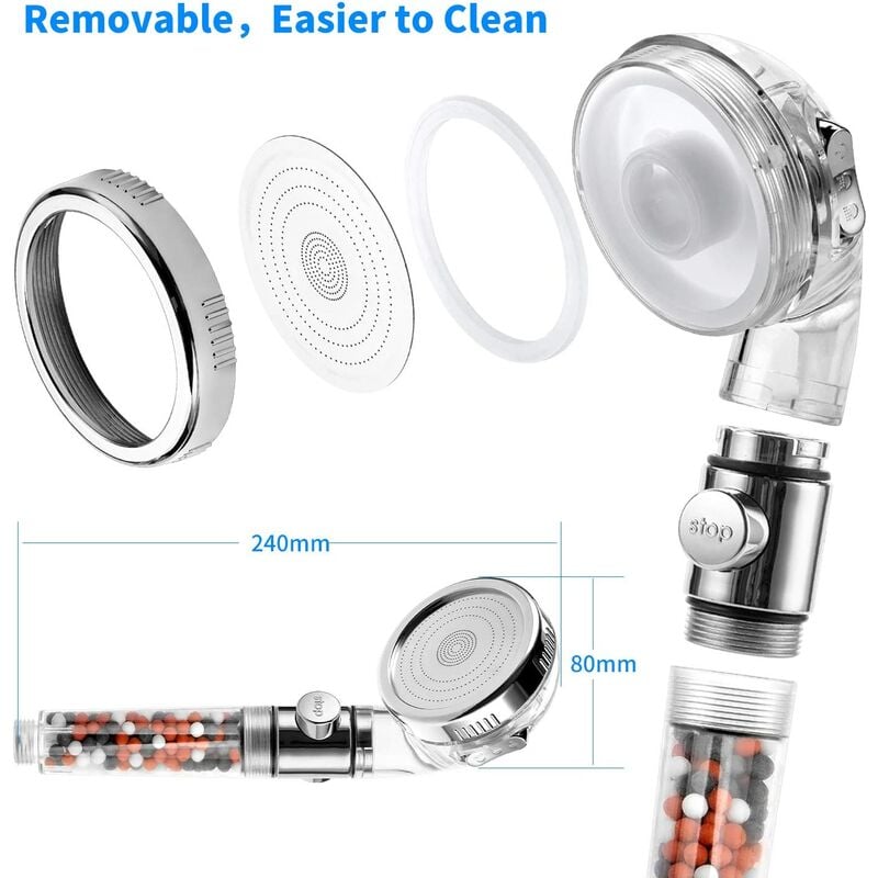 High Pressure Shower Head With 3 Modes Rainfall Shower Head Water Saving SPA Tourmaline Filter Bathroom Accessories