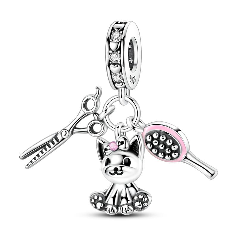 925 Sterling Copper Aircraft Travel Charms Bead Inlaid Pink Zirconium Love Heart Pendants Fit Original Bracelet Zircon Gift