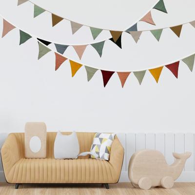 Vlajková girlanda z látky, detská girlanda, trojuholníkové vlajočky, stuhy na boho baby shower, svadobnú párty dekoráciu