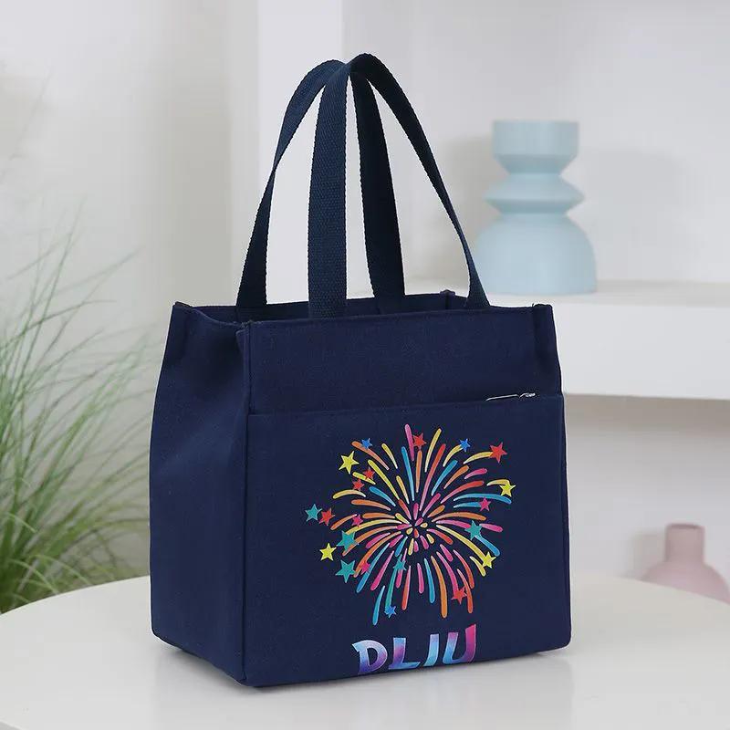 WTEMPO Ethnic Style Retro Mommy Bags Canvas Lunch Box Handbags Aluminum Foil Insulated Work Hand-carried Lunch Bags