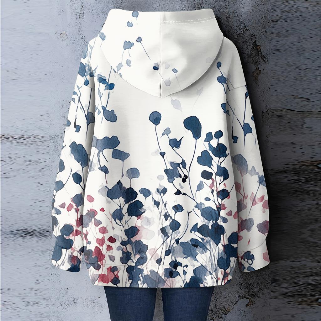 Women's Floral Print Loose Casual Long Sleeved Hooded Sweatshirt