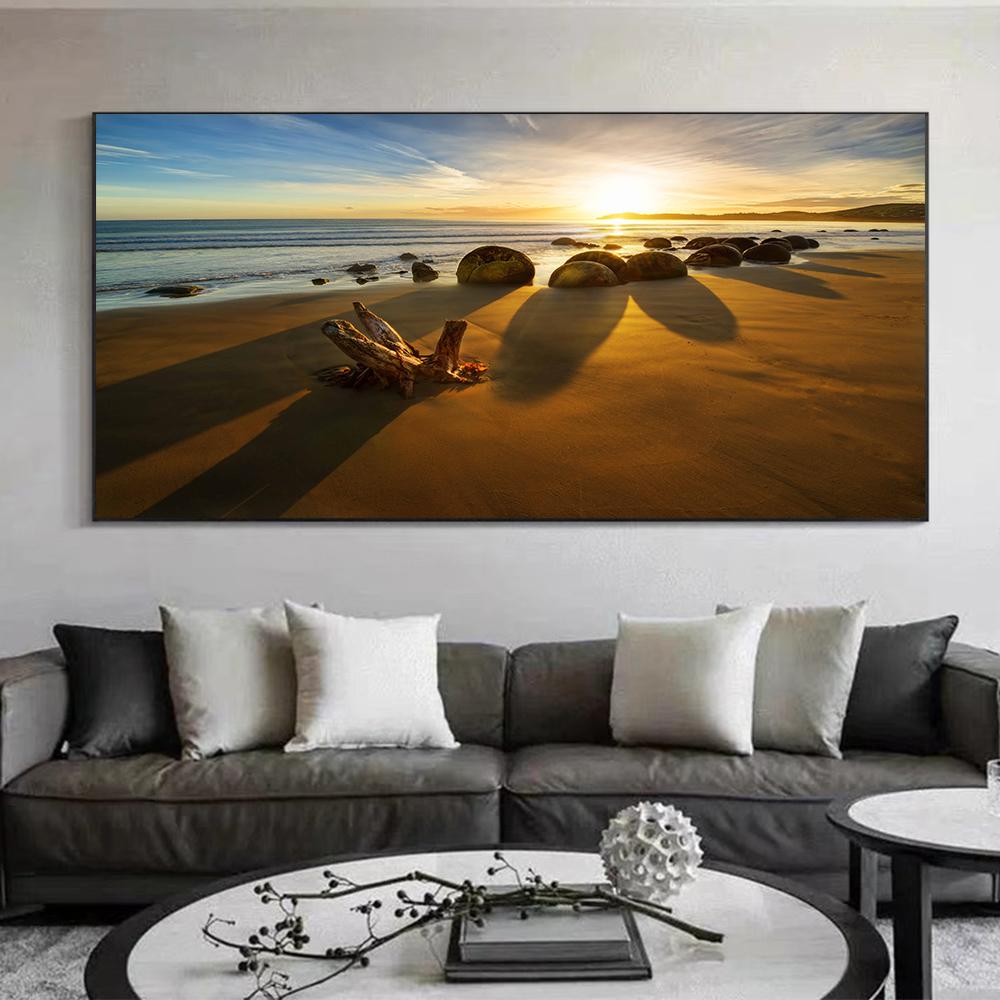 Nordic Sand plaża skały zachód słońca wybrzeże oceanu płótno malarstwo pejzaż plakaty i druki obrazy na ścianę Home Decor bez ramki