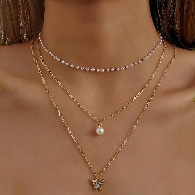 YWZIXLN Trend Elegant Jewelry Wedding Multilayer Pearl Necklace For Women White Imitation Pearl Choker Necklace N0323