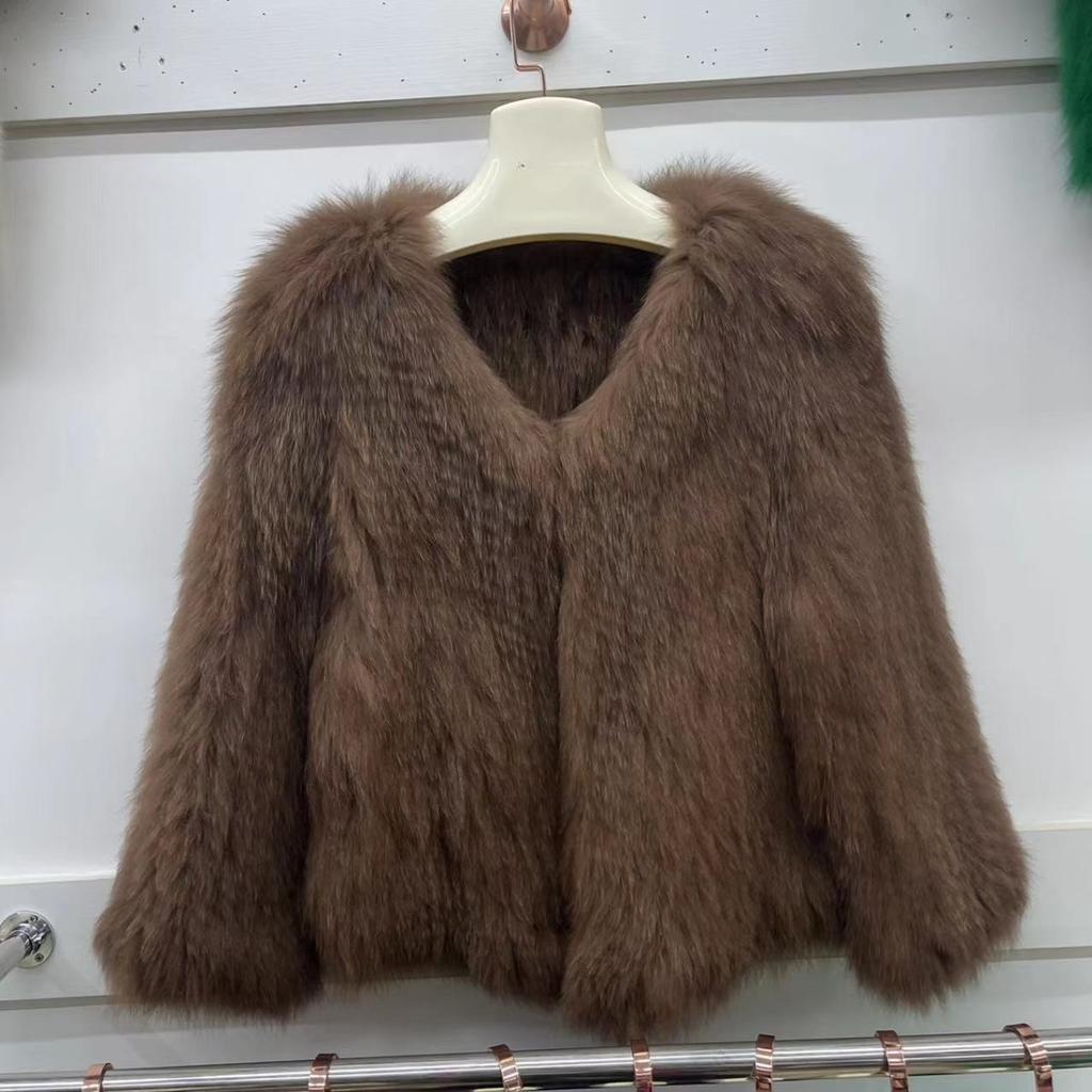 Real Fox Fur Woven Fashion Coat for Women Short Style Long Front and Short Back V-neck Fur Double-sided Young Top