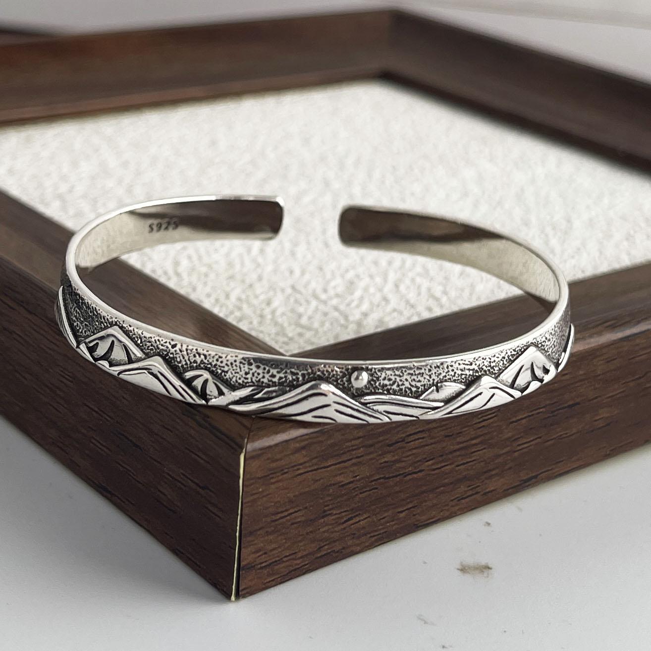 

100% Solid 925 Sterling Silver Retro Bracelet for Women Men Vintage Handmade Flower Patern Bracelet Birthday Gift