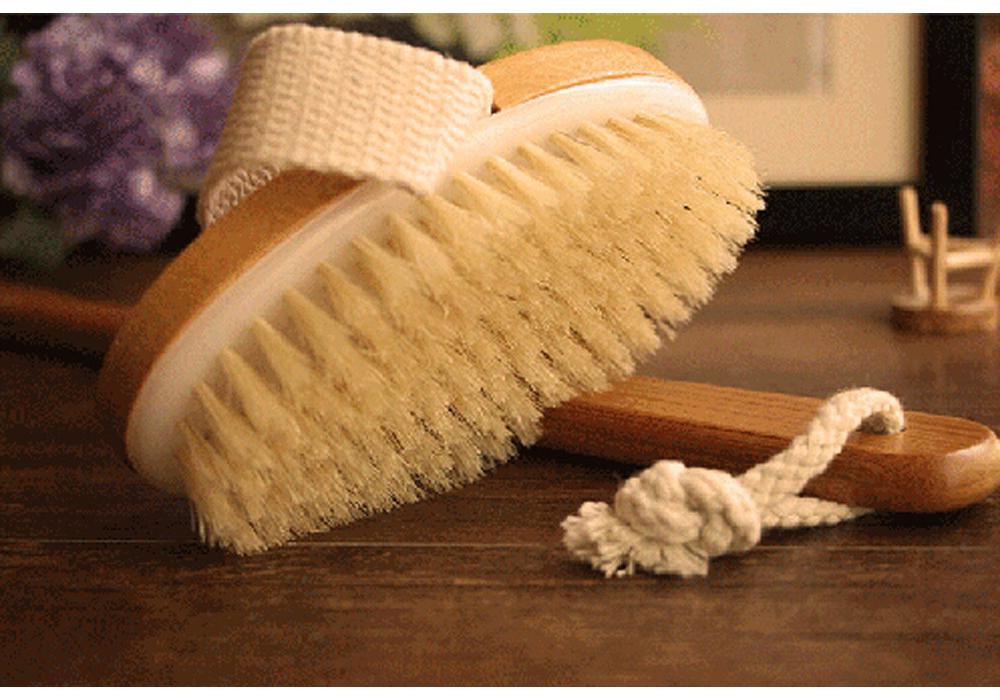 Bath Brush with Long Wood Handle - Back Body Shower Brush, Natural, for Spa and Bathroom
