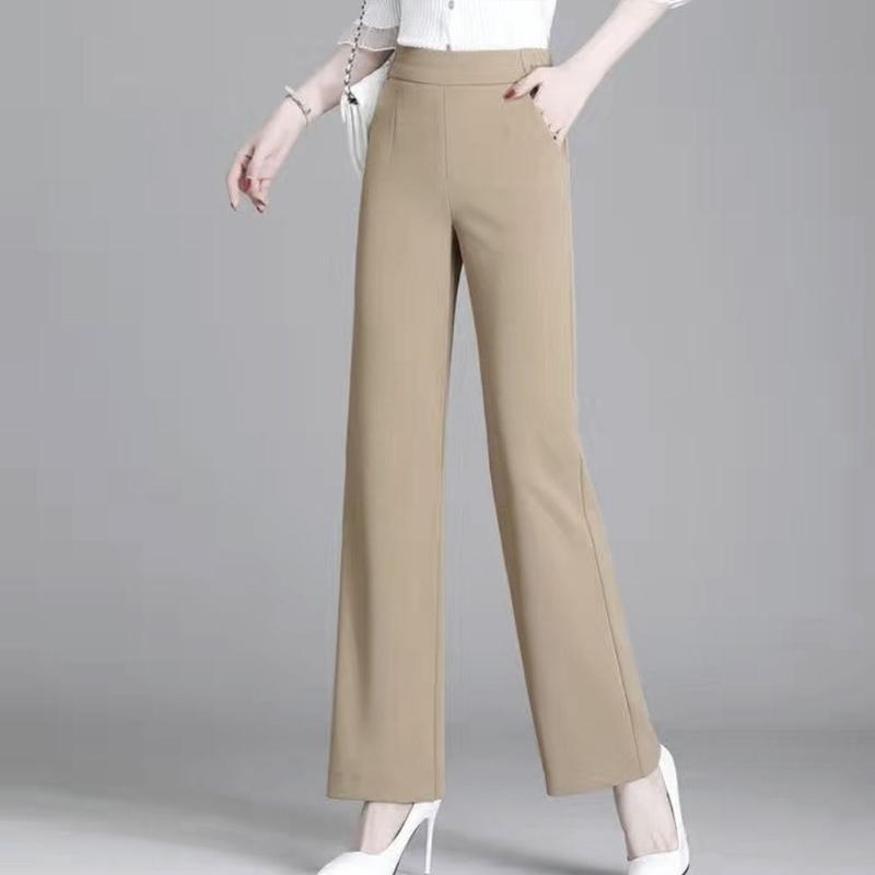 Straight Solid Color Wide Leg Pants Intellectual Korean Spring Summer Pockets Elastic Waist Elegant Fashion New Women's Clothing