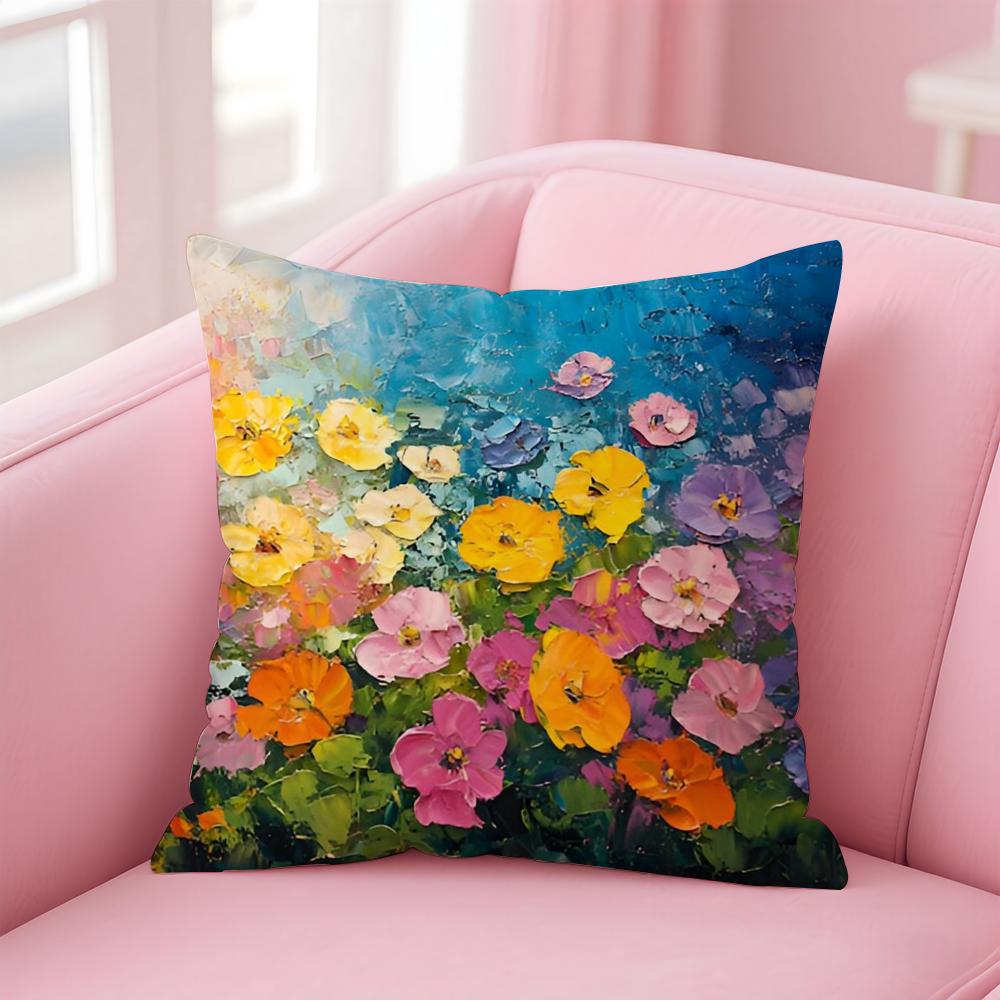 Bright Gorgeous Anime Stunning Colorful Floral Cushion Cover Linen Pillowcase Cover Soft Decor for Sofa Home Room